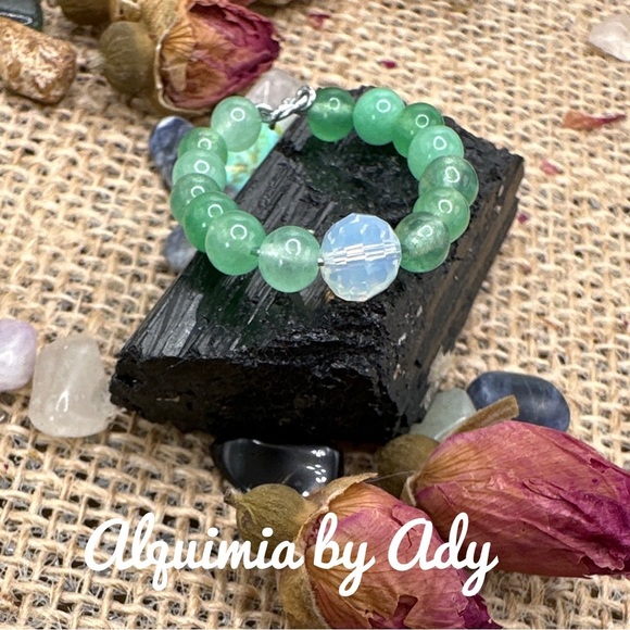 Green Aventurine beaded gem ring opal - Picture 1 of 4